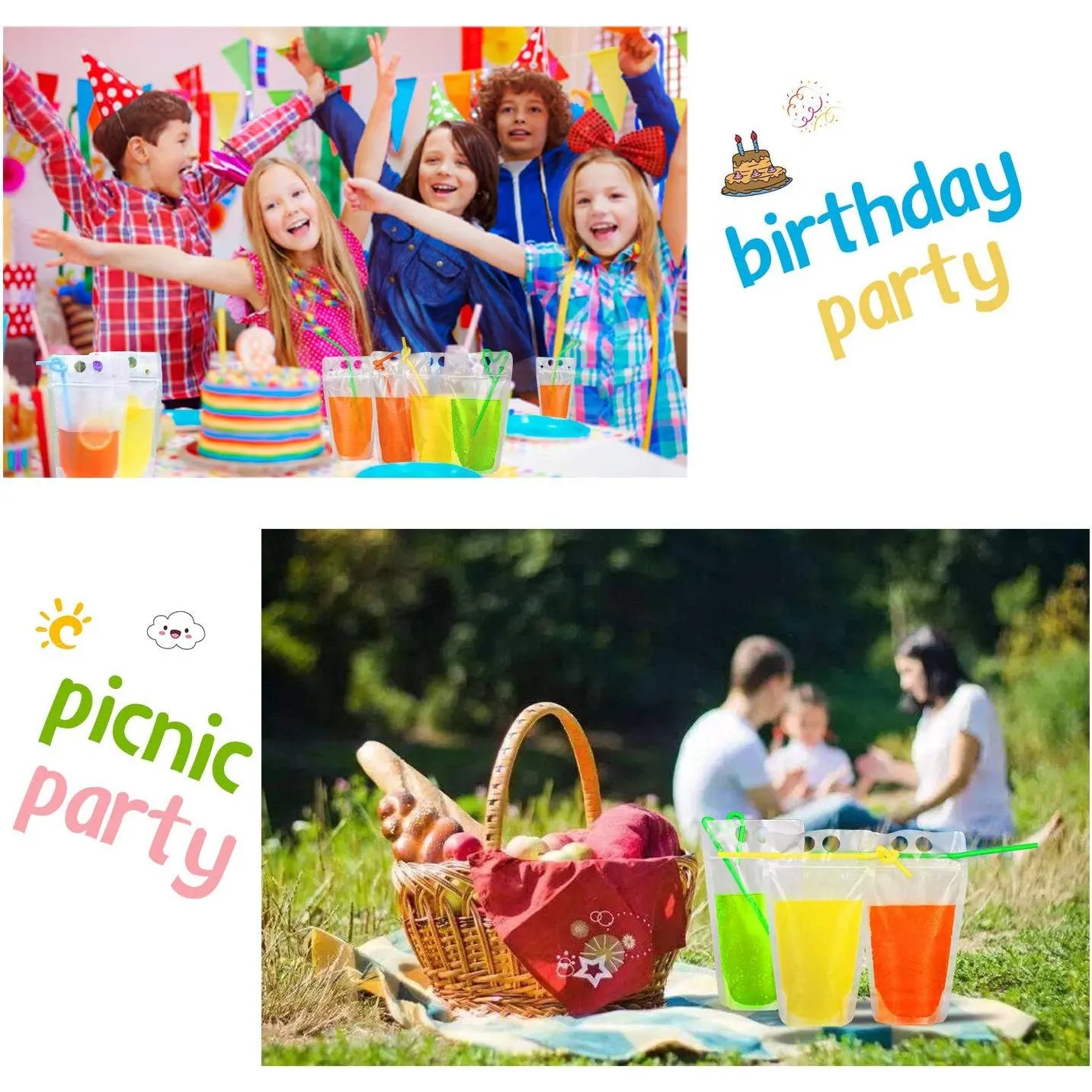 500ml Stand-Up Drink Pouches 13x23x4cm Reusable 100mic