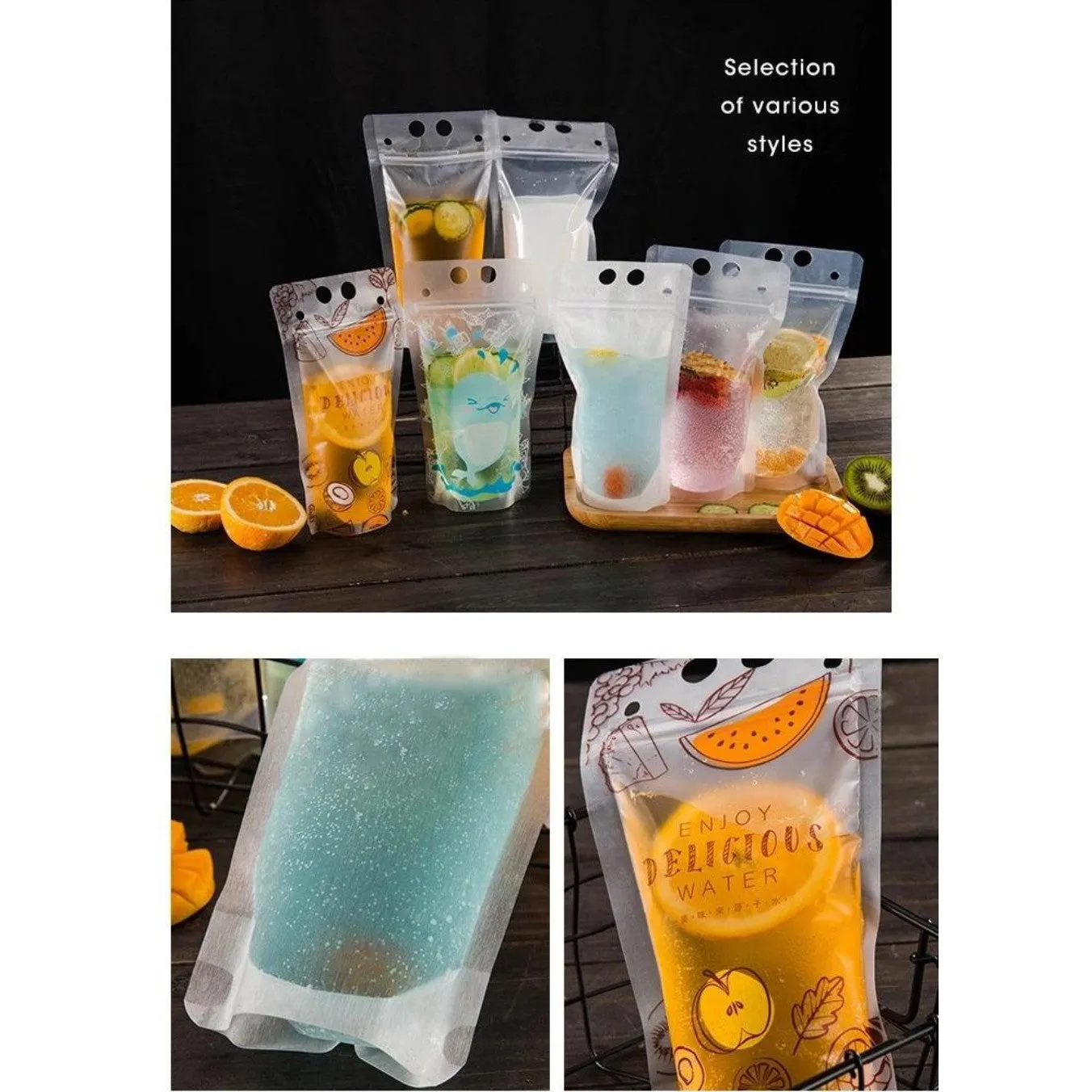 500ml Stand-Up Drink Pouches 13x23x4cm Reusable 100mic