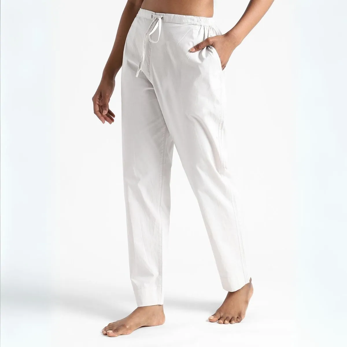 Alabaster White Women's Cotton Pants | Everyday Wear | Slim Fit