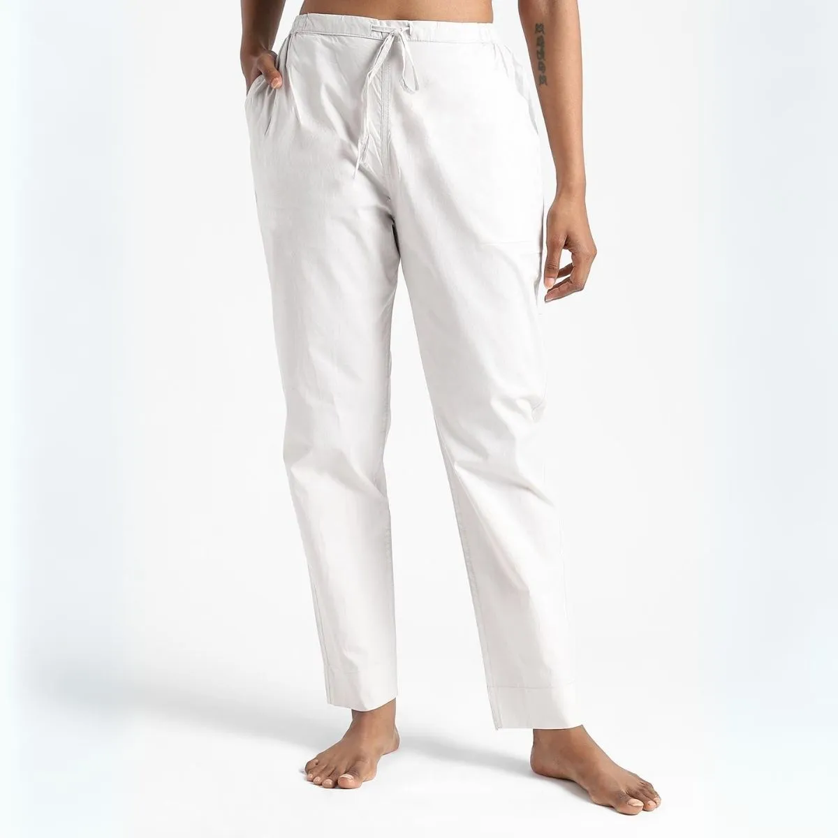 Alabaster White Women's Cotton Pants | Everyday Wear | Slim Fit