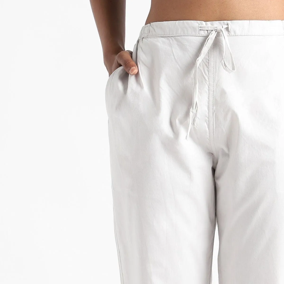 Alabaster White Women's Cotton Pants | Everyday Wear | Slim Fit