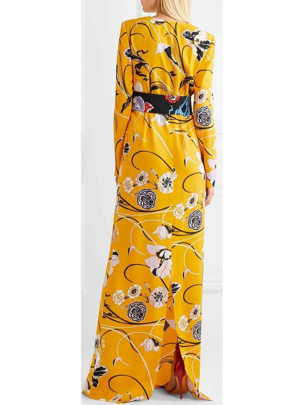 Belted Floral-Print Crepe Gown