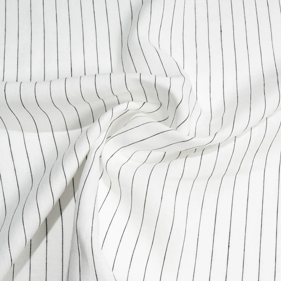 Black Striped White Pure Linen