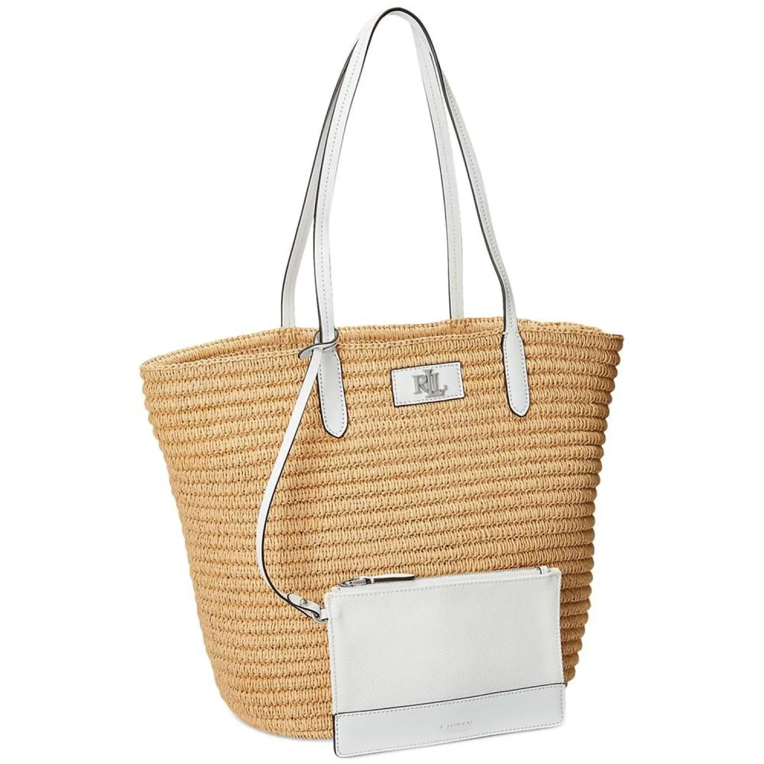 Brie Leather-Trim Straw Medium Tote Bag