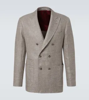 Brunello Cucinelli Double-breasted linen, wool, and silk blazer