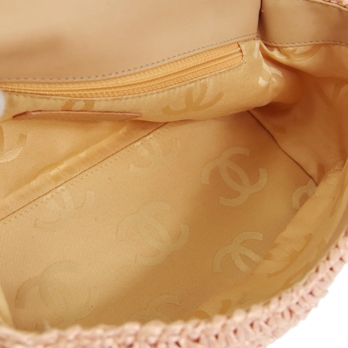 CHANEL 2005-2006 Woven Crossbody Bag Medium Pink Raffia Straw