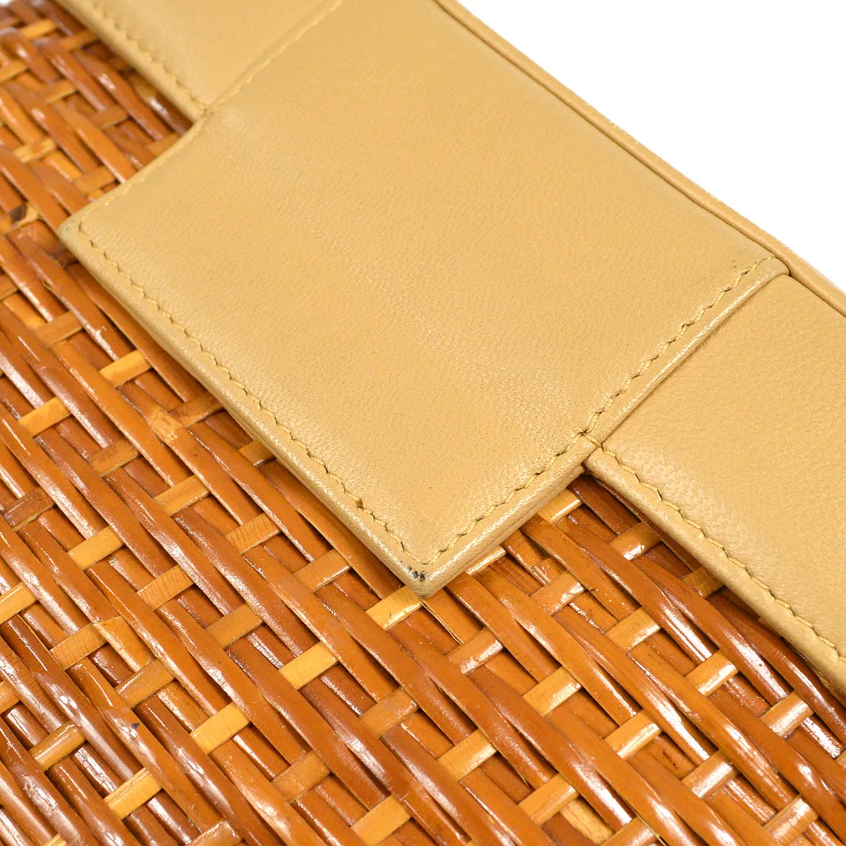 CHANEL Chain Basket Shoulder Bag Beige Straw