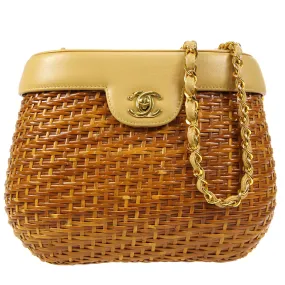CHANEL Chain Basket Shoulder Bag Beige Straw