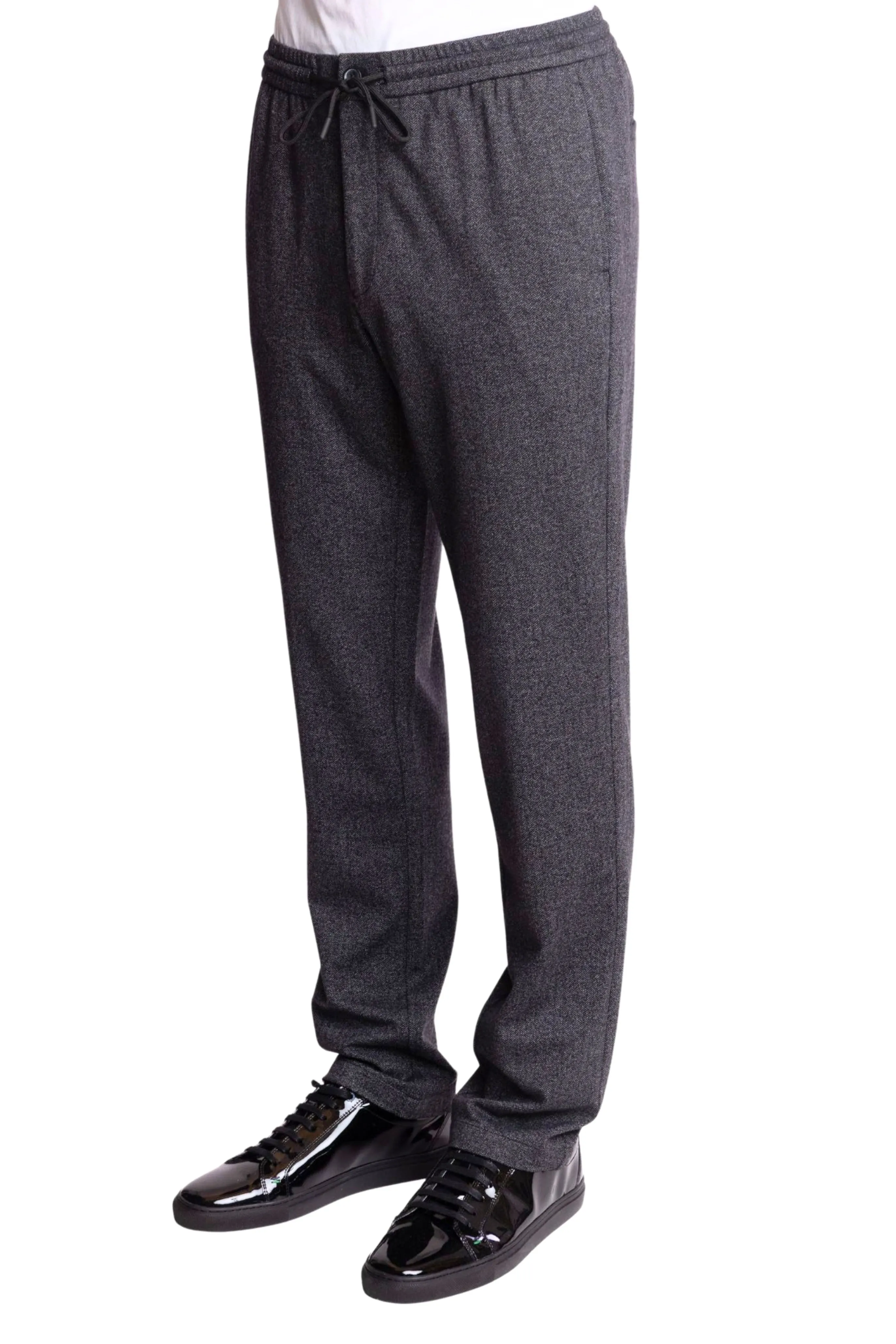 Chester Drawstring Pants - slim - Char Herringbone