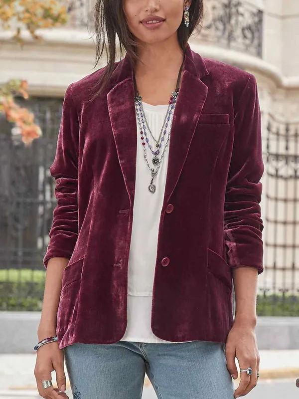 Elegant Velvet Single-Breasted Jacket Blazer Tailored for Fall Fashion