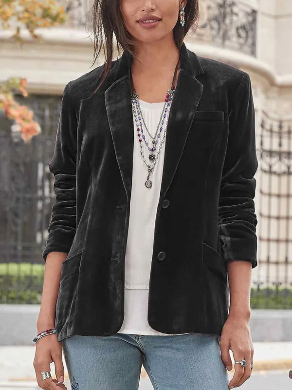 Elegant Velvet Single-Breasted Jacket Blazer Tailored for Fall Fashion