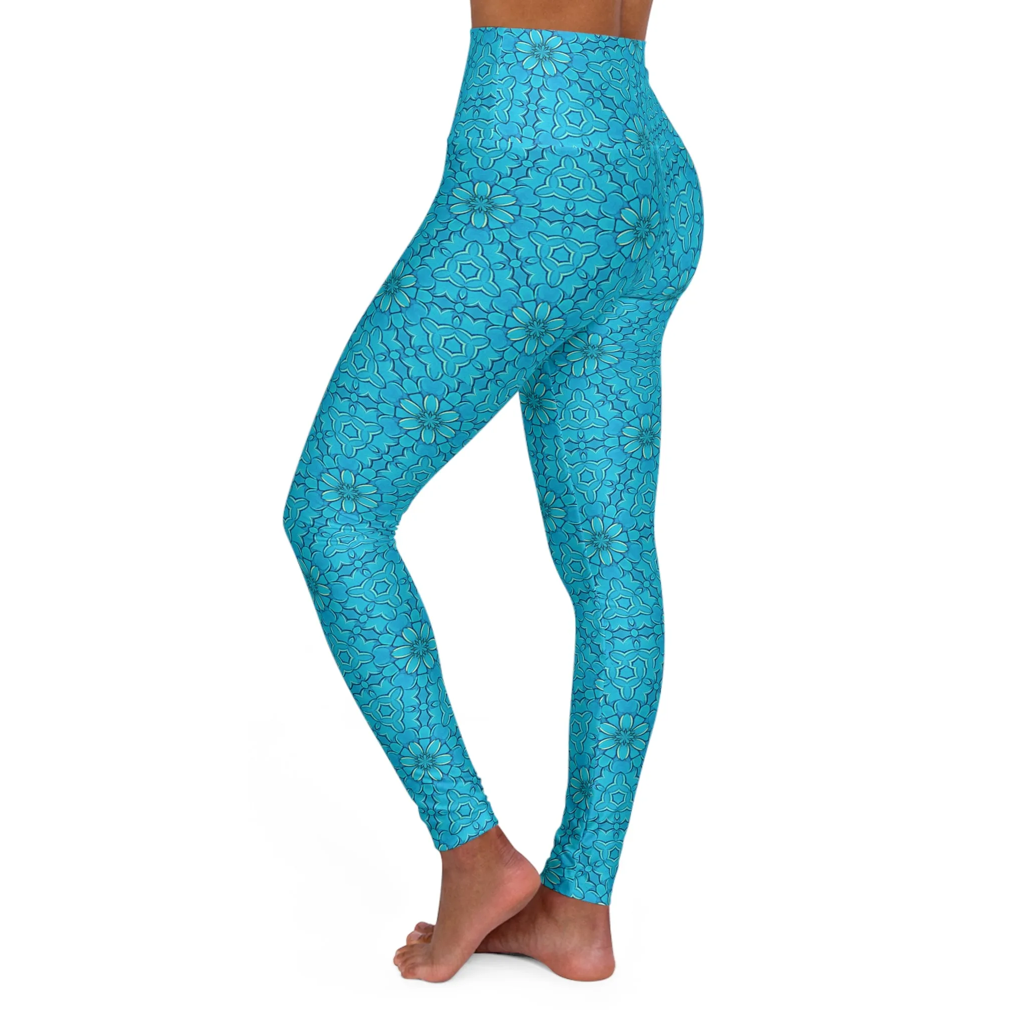 High Waisted Yoga Leggings - Groovy Turqoise