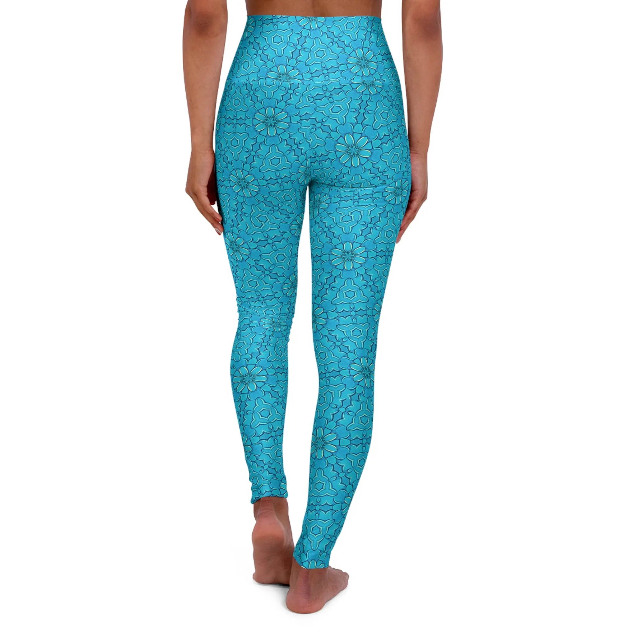 High Waisted Yoga Leggings - Groovy Turqoise