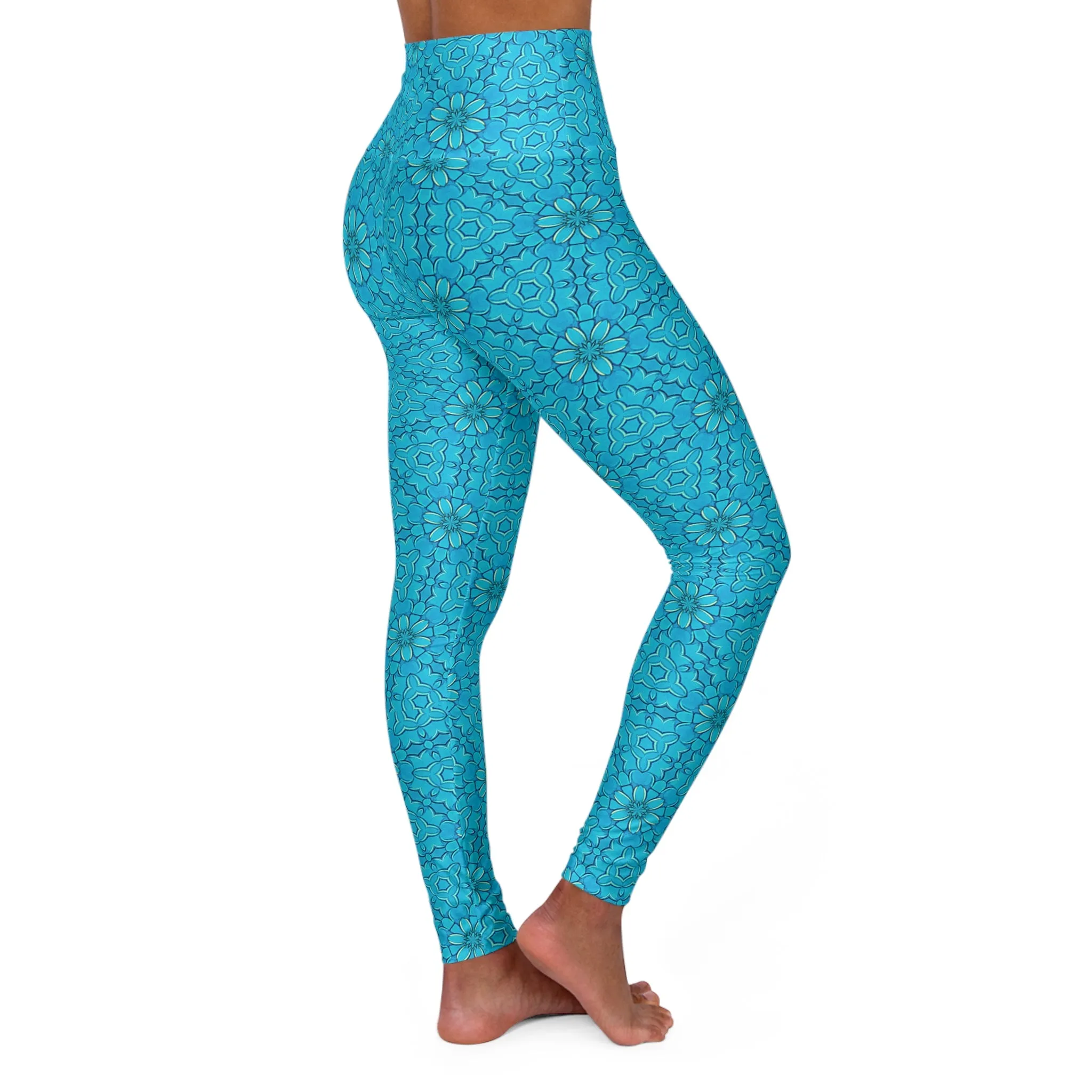 High Waisted Yoga Leggings - Groovy Turqoise