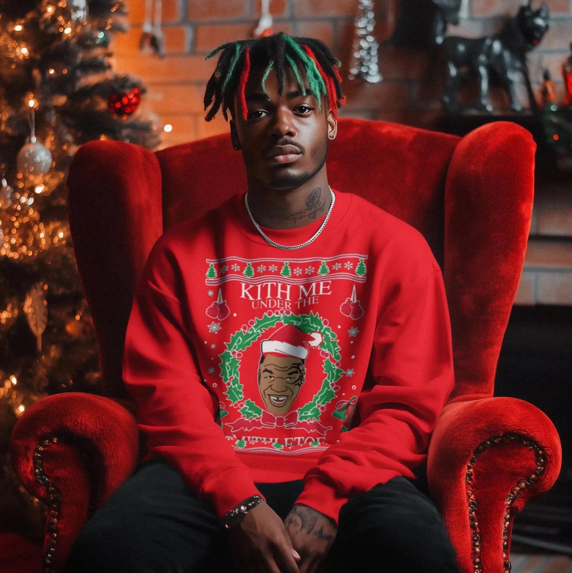 Kith Me Under The Mitheltoe Mike Tyson Ugly Christmas Graphic Crewneck Sweatshirt