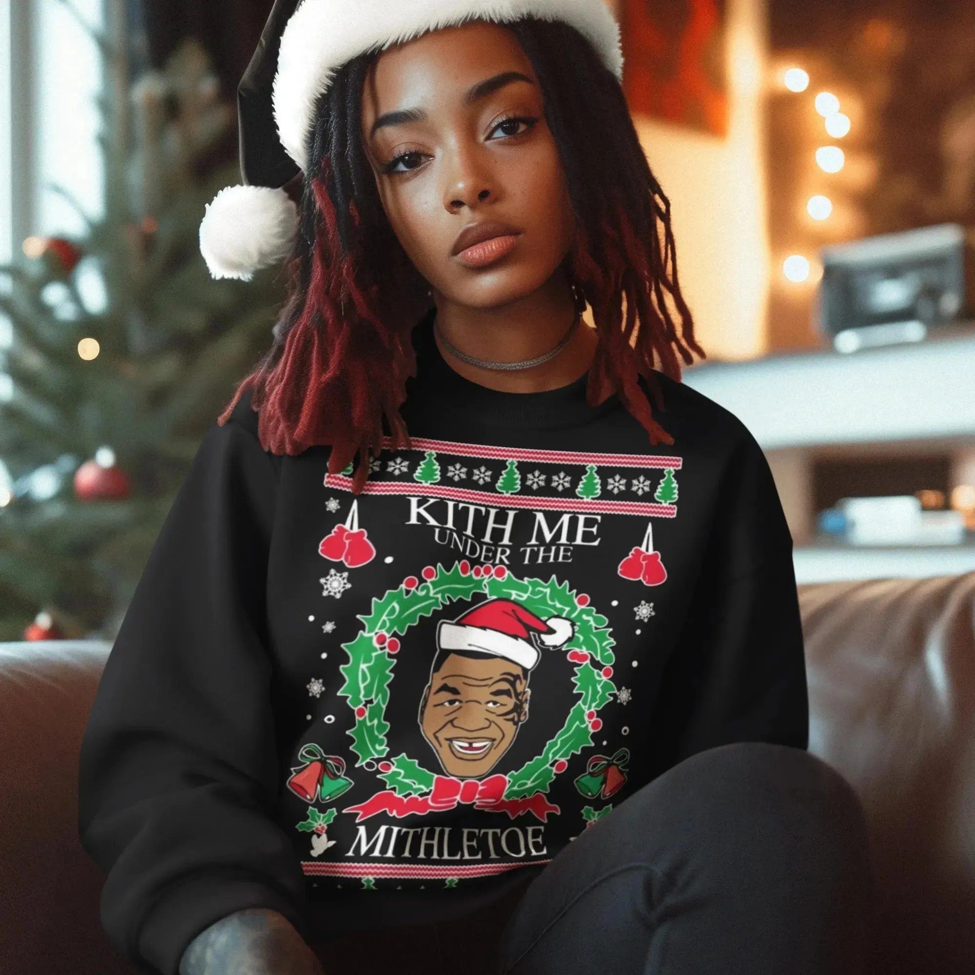 Kith Me Under The Mitheltoe Mike Tyson Ugly Christmas Graphic Crewneck Sweatshirt