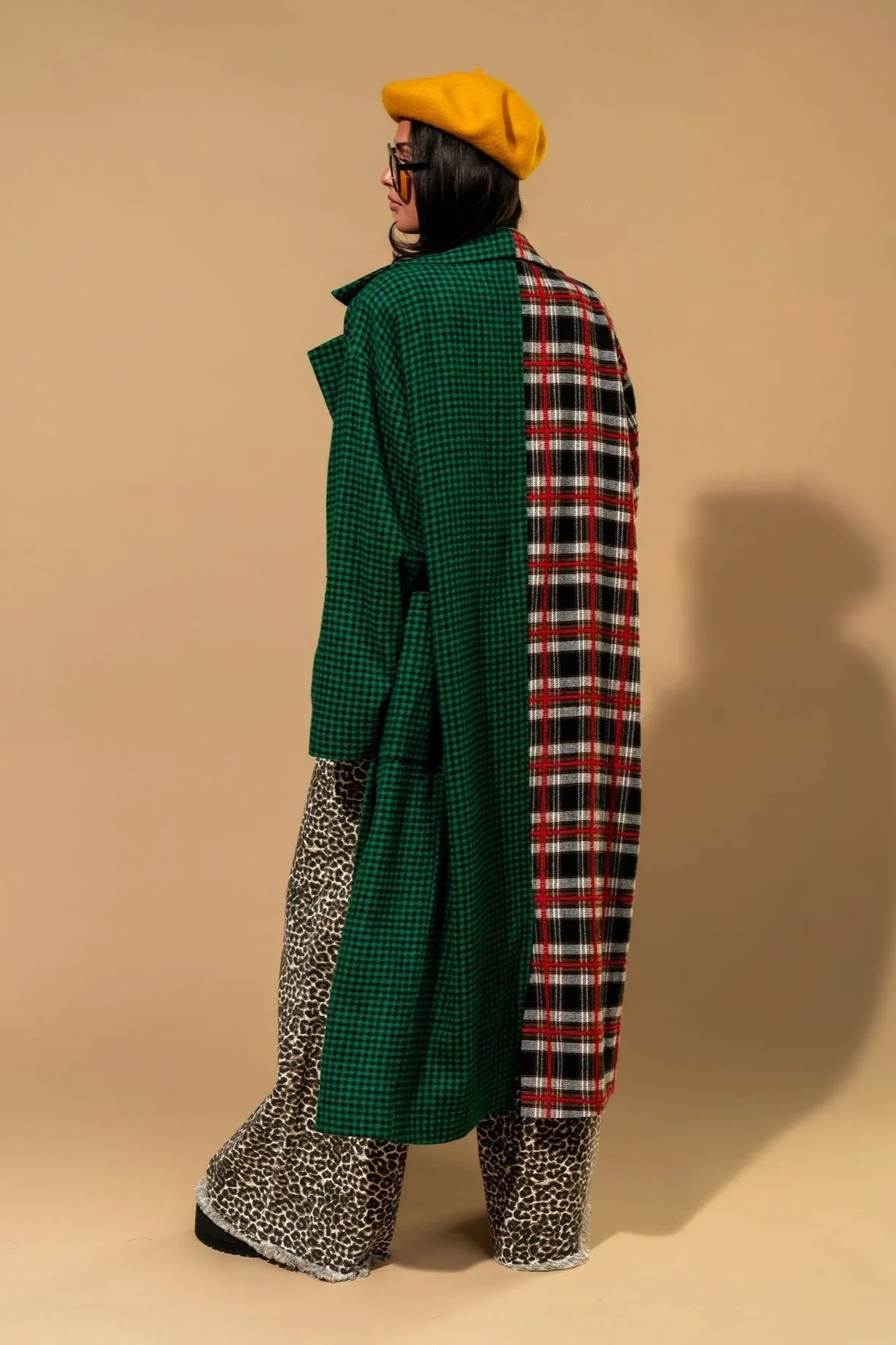 Libra Longline Coat in Vintage Maximalist Half   Half Plaid