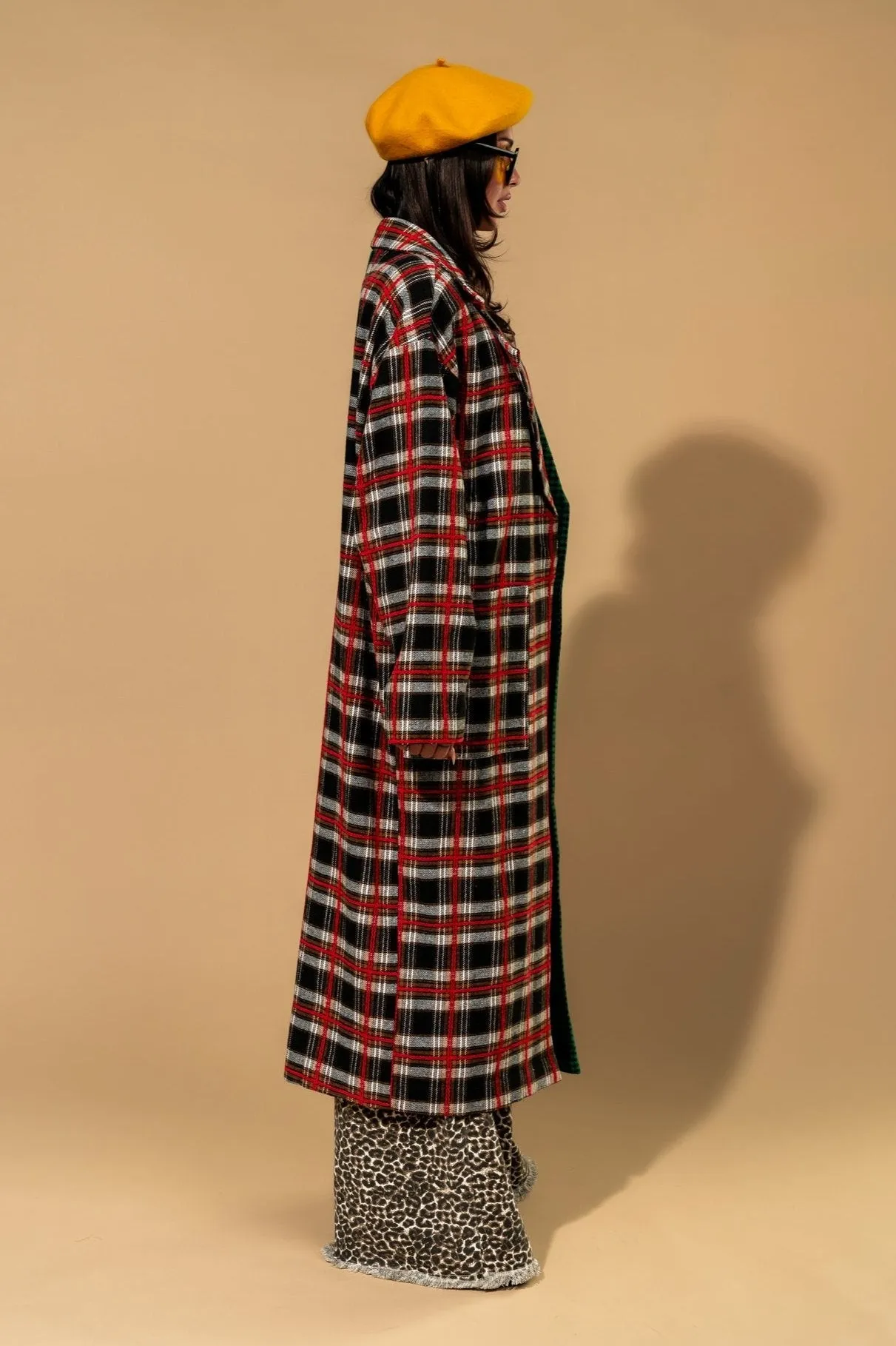 Libra Longline Coat in Vintage Maximalist Half   Half Plaid