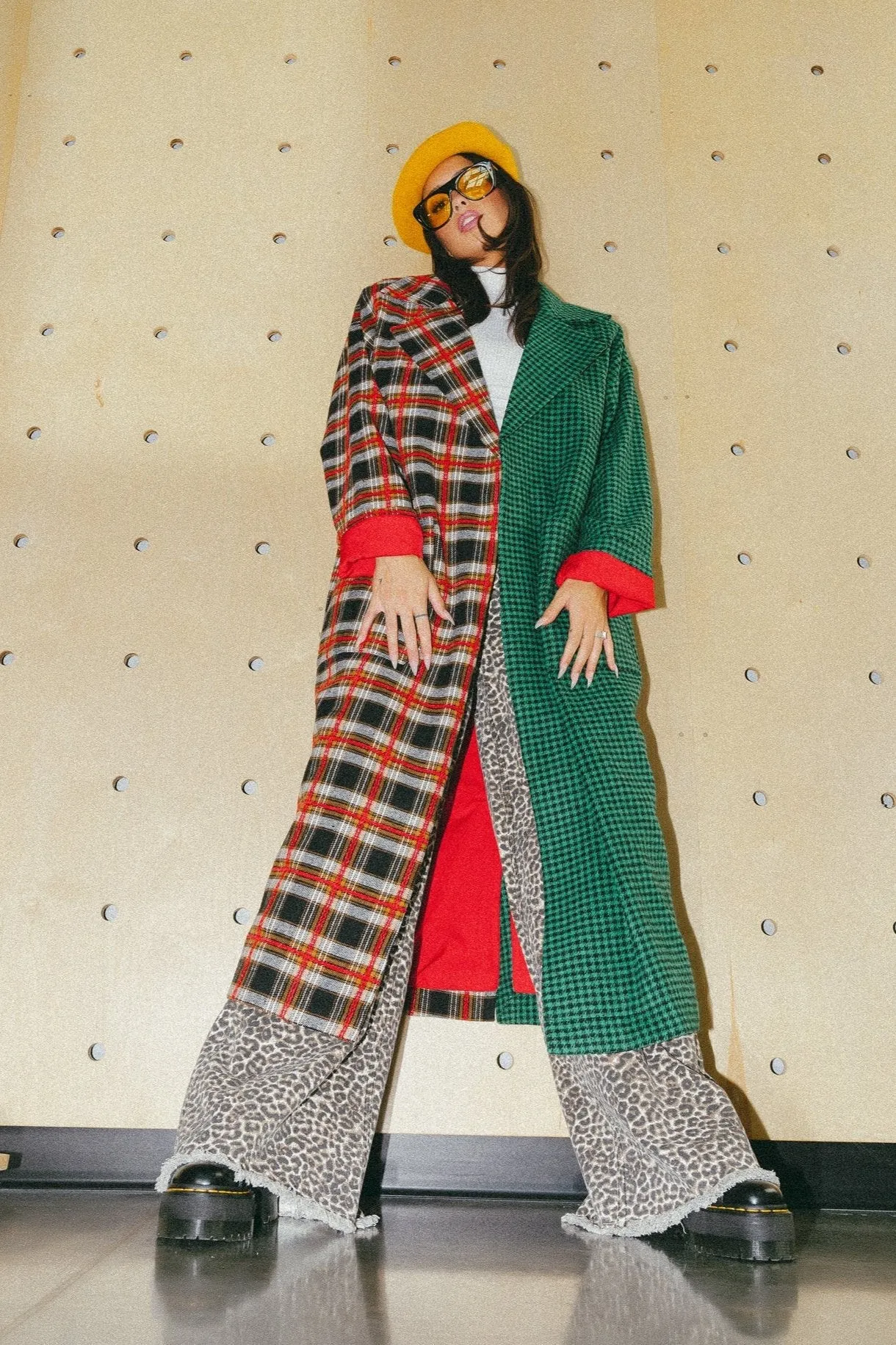 Libra Longline Coat in Vintage Maximalist Half   Half Plaid