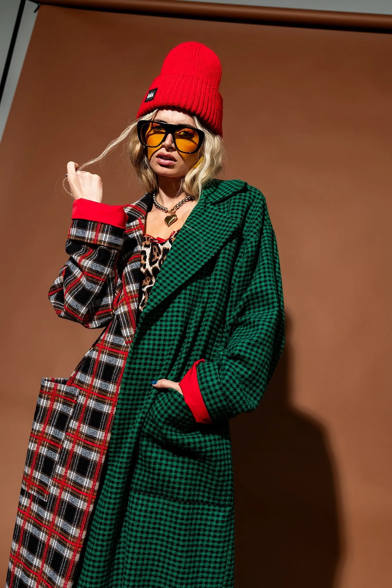 Libra Longline Coat in Vintage Maximalist Half   Half Plaid