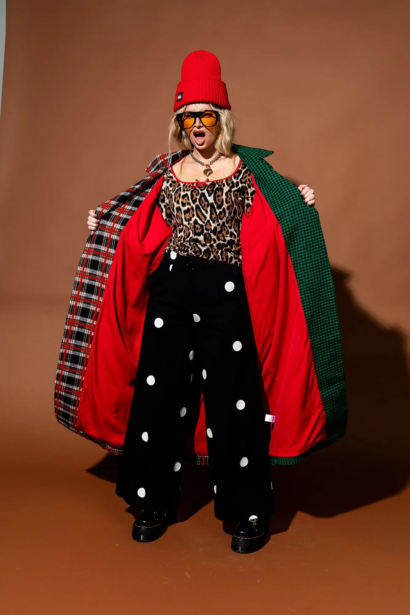 Libra Longline Coat in Vintage Maximalist Half   Half Plaid