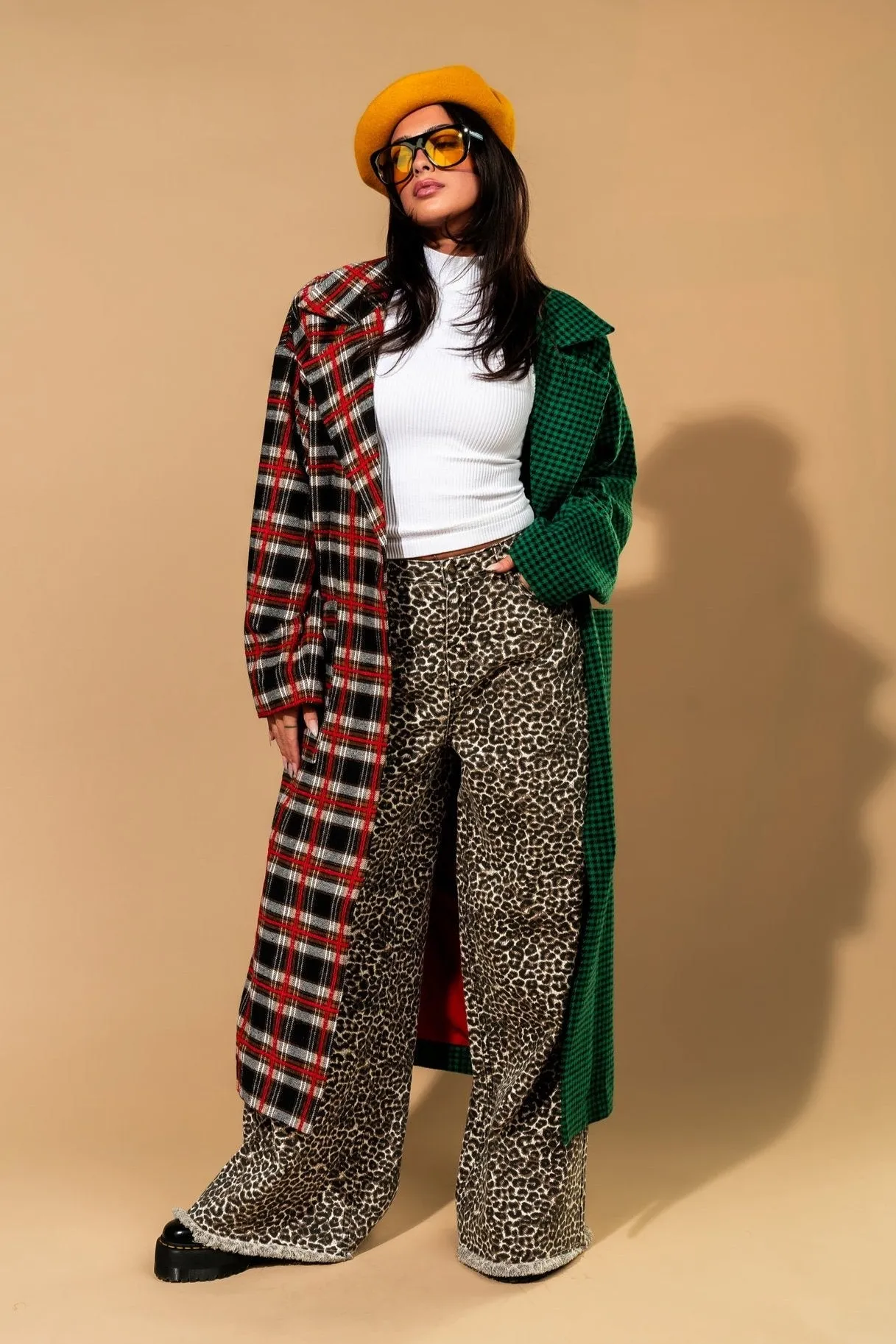 Libra Longline Coat in Vintage Maximalist Half   Half Plaid