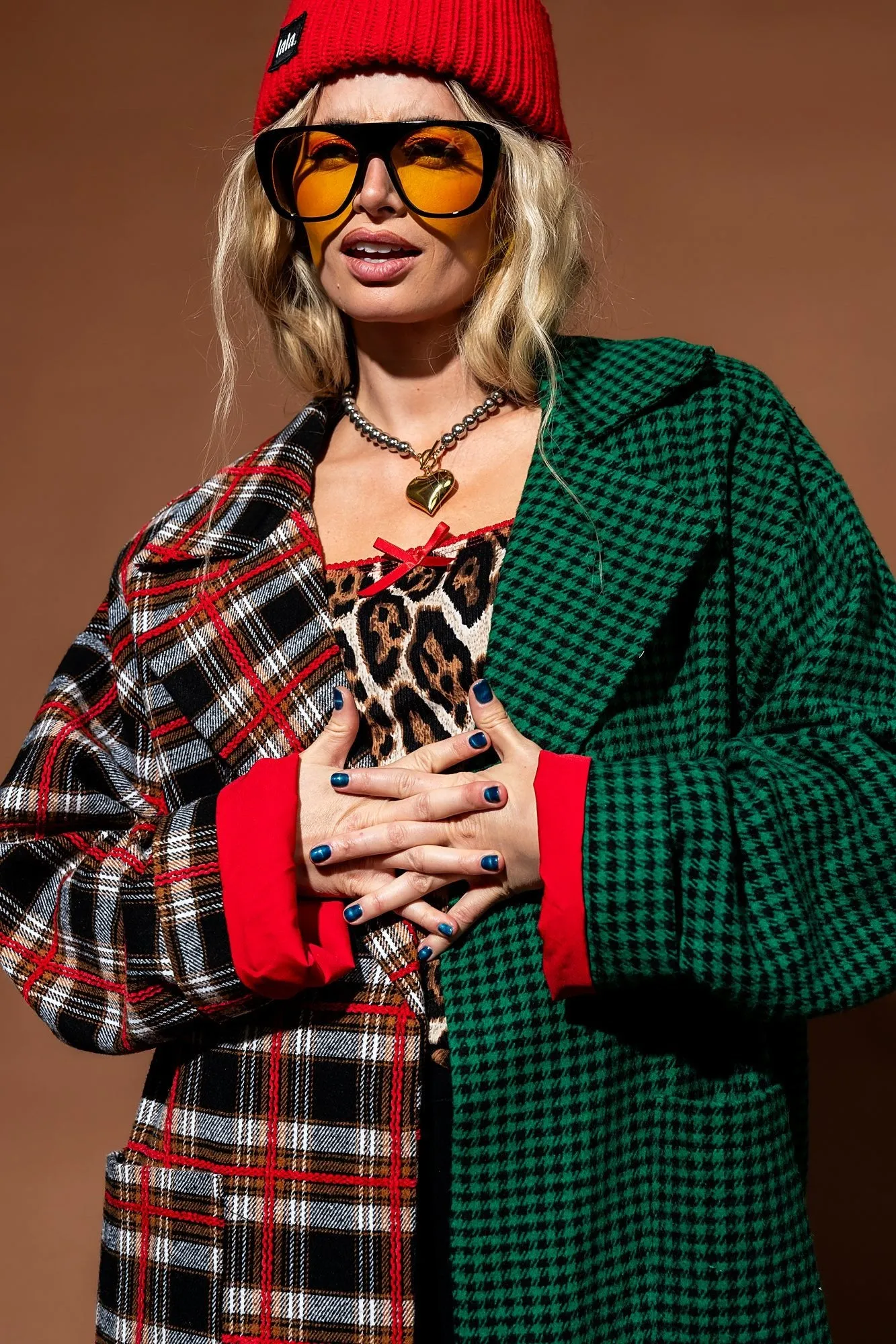 Libra Longline Coat in Vintage Maximalist Half   Half Plaid