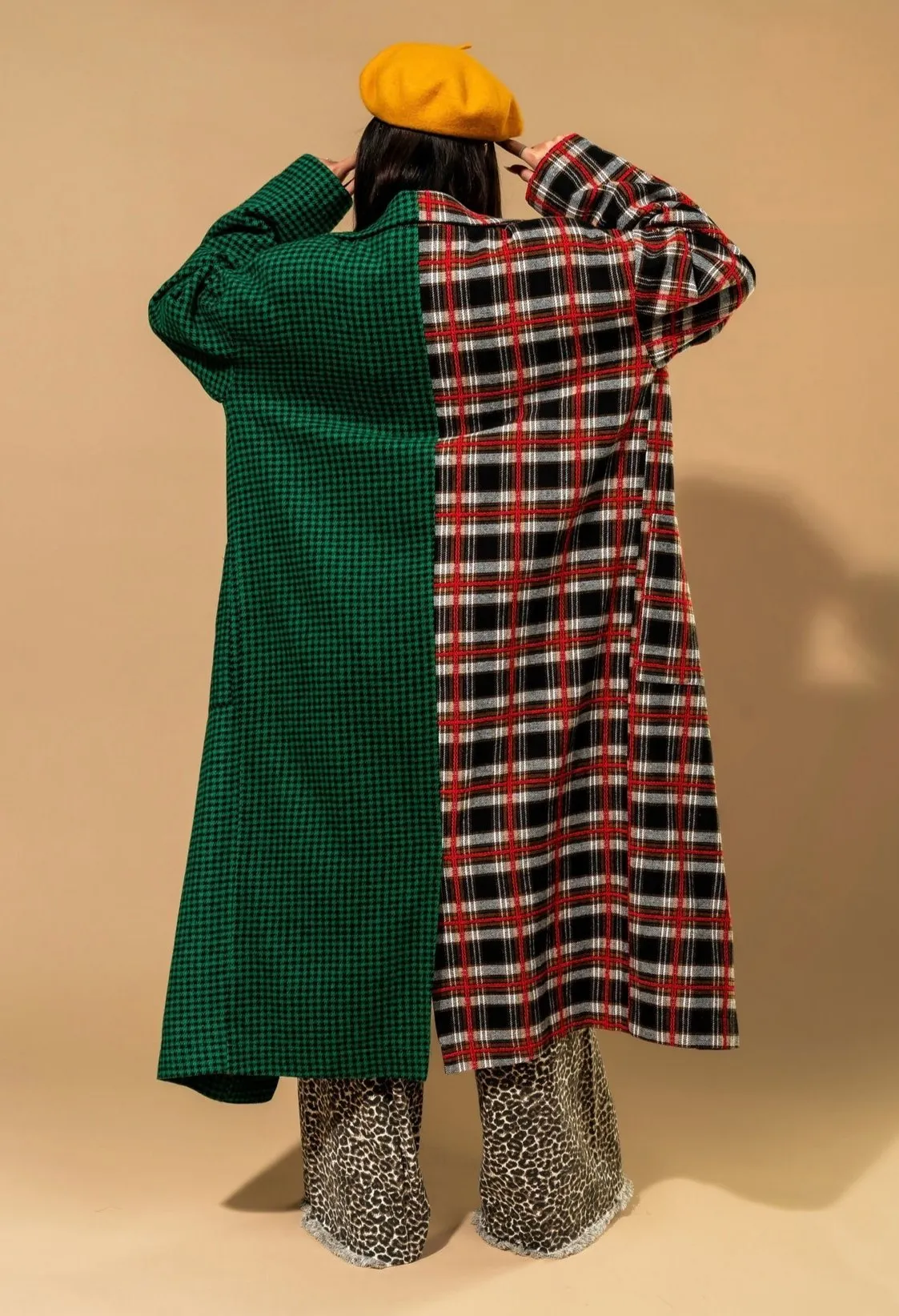 Libra Longline Coat in Vintage Maximalist Half   Half Plaid