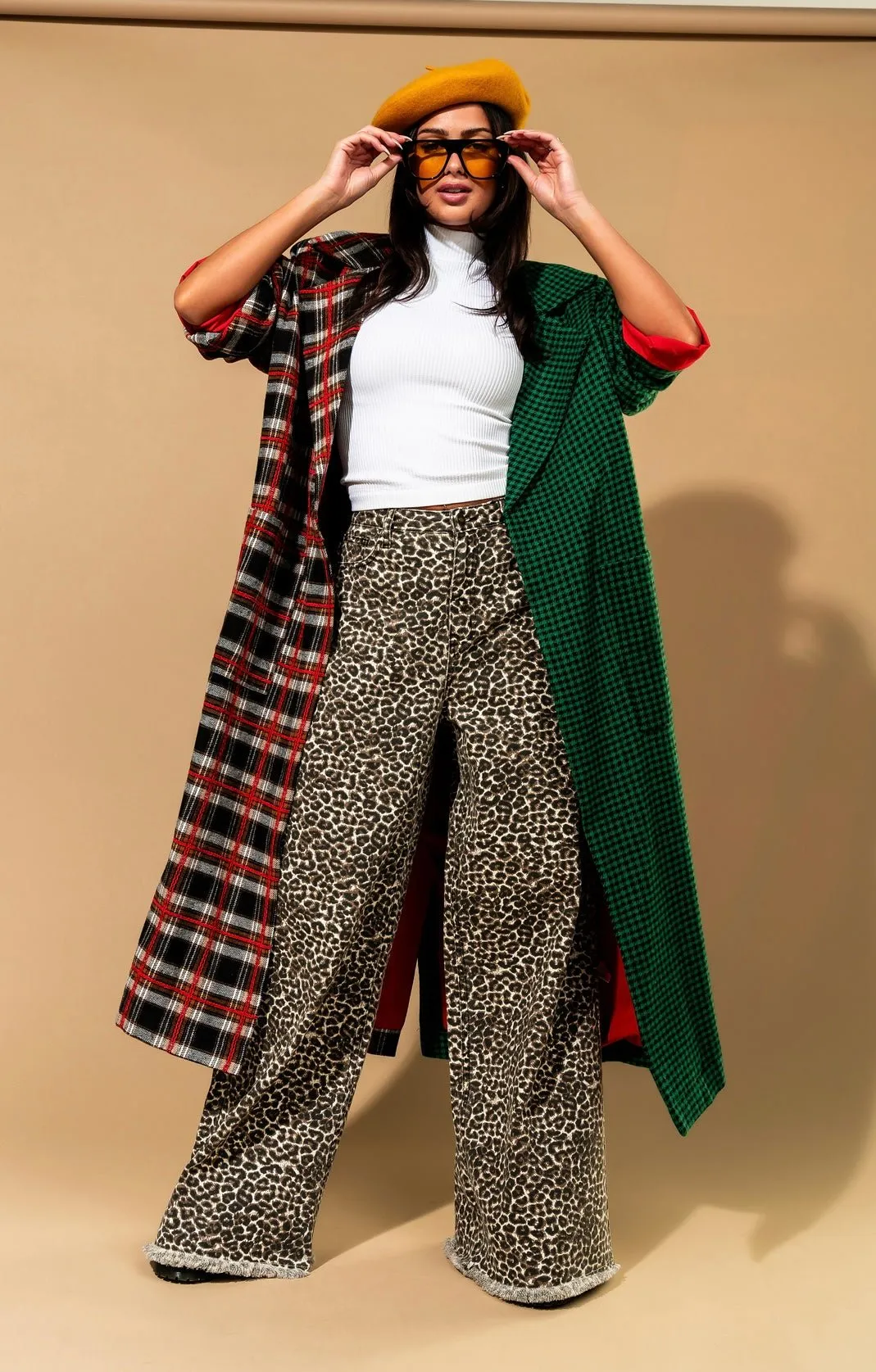 Libra Longline Coat in Vintage Maximalist Half   Half Plaid