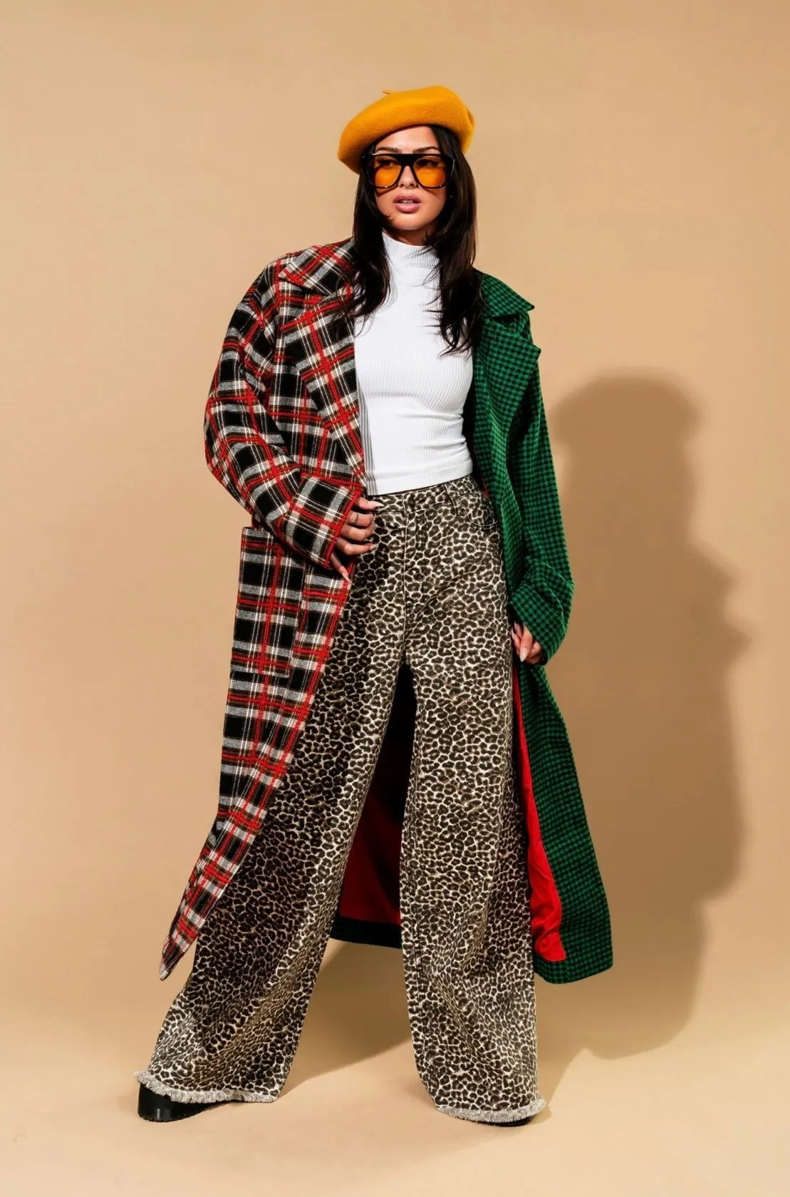 Libra Longline Coat in Vintage Maximalist Half   Half Plaid