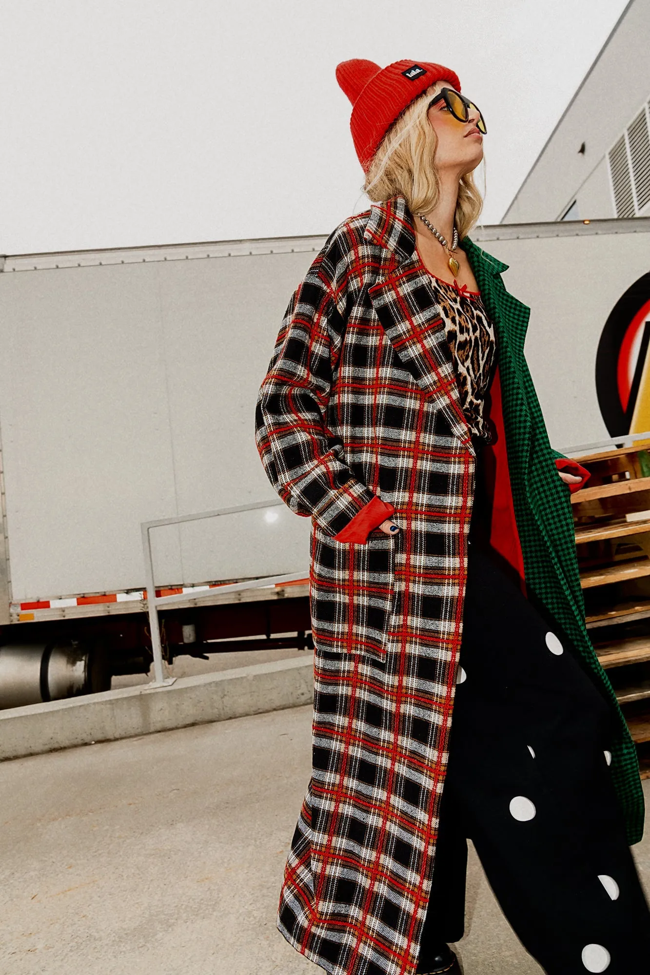 Libra Longline Coat in Vintage Maximalist Half   Half Plaid