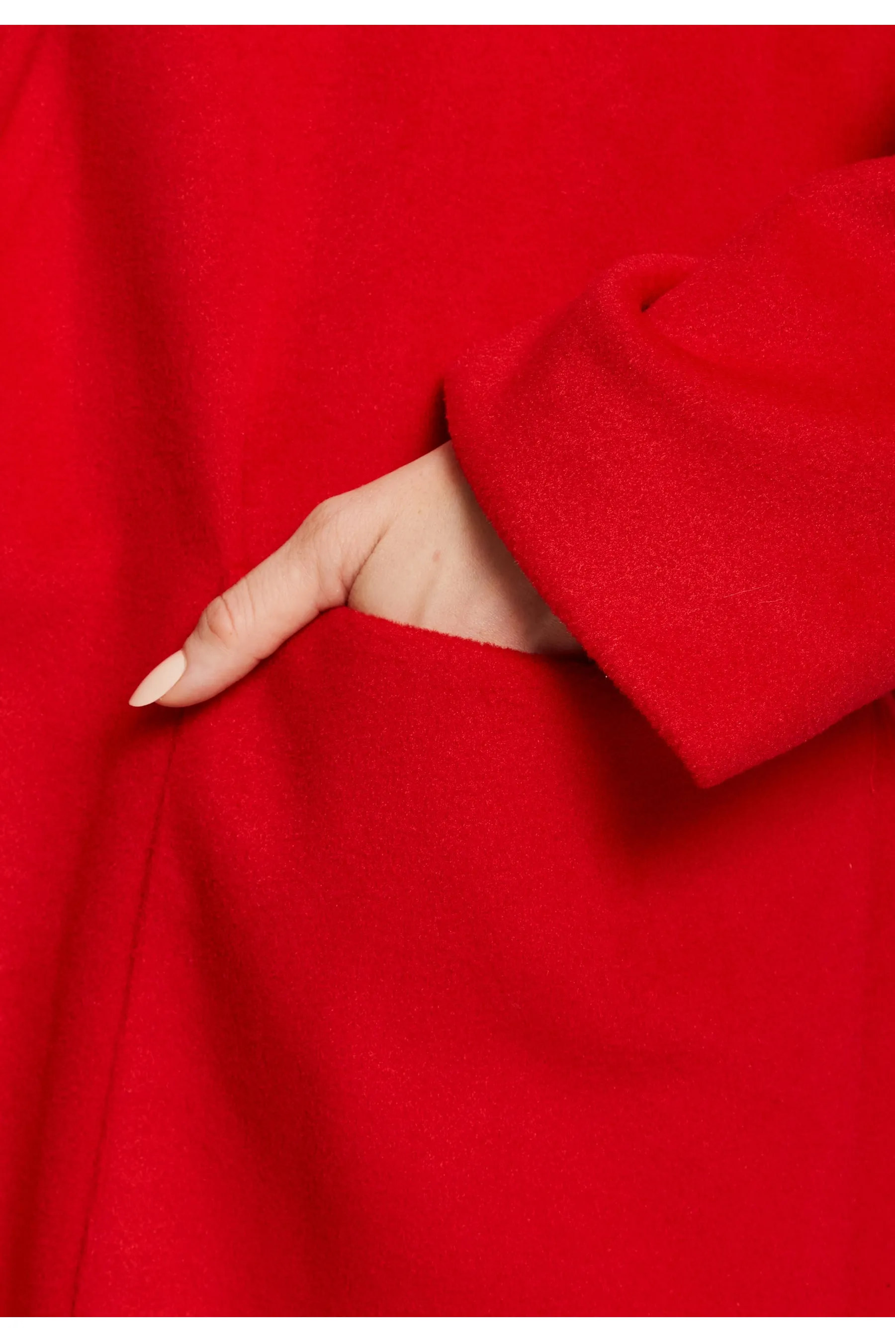 Liquorish Belted Longline Coat In Red