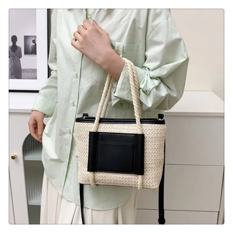 Luxury Straw And Leather Bags Purse Crossbody -Showtown