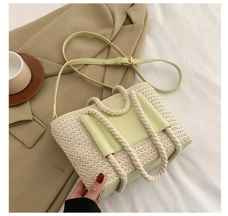 Luxury Straw And Leather Bags Purse Crossbody -Showtown