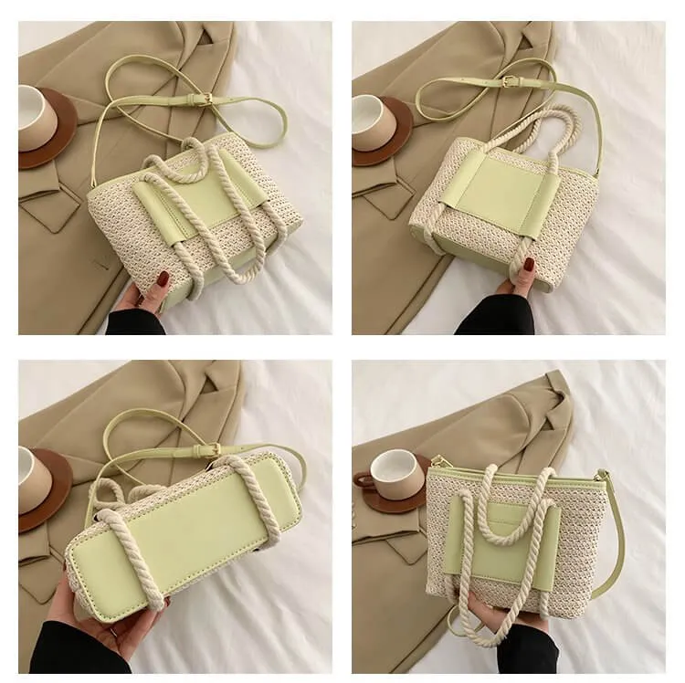 Luxury Straw And Leather Bags Purse Crossbody -Showtown