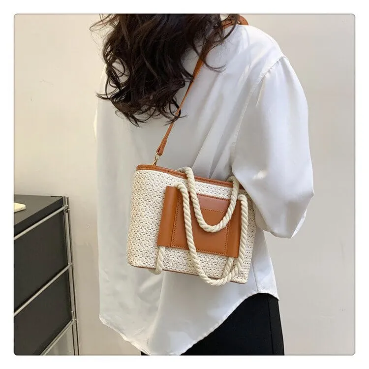 Luxury Straw And Leather Bags Purse Crossbody -Showtown