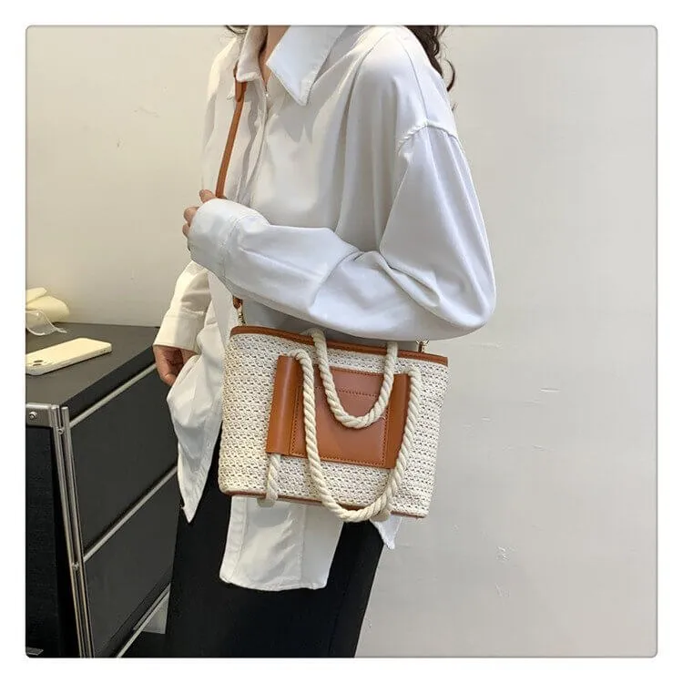 Luxury Straw And Leather Bags Purse Crossbody -Showtown