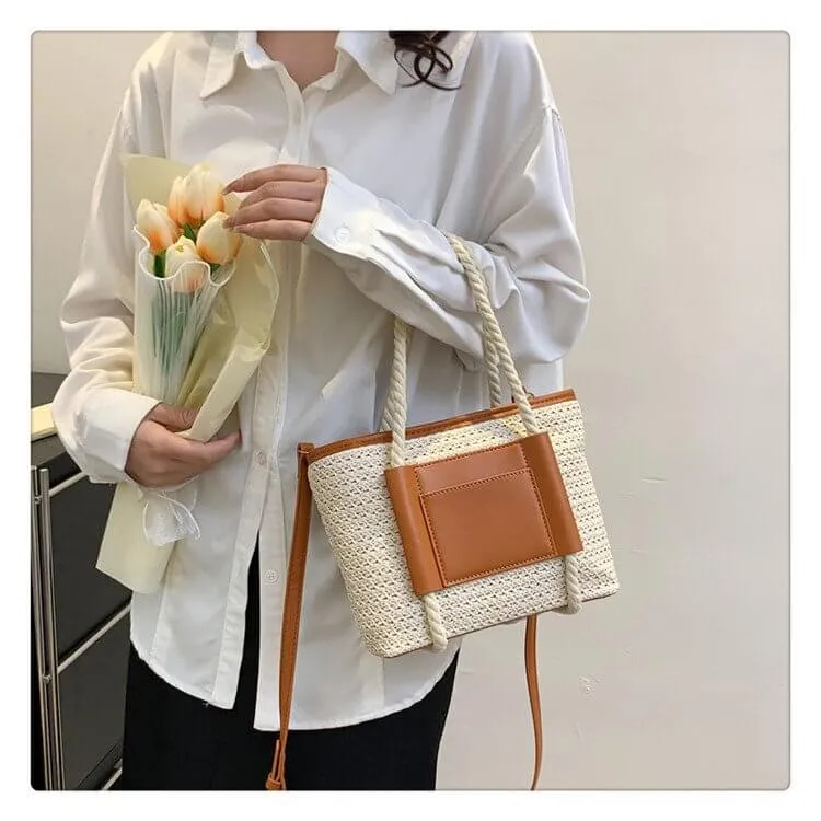 Luxury Straw And Leather Bags Purse Crossbody -Showtown