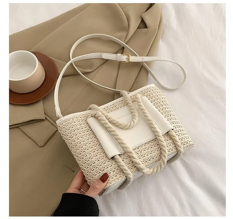 Luxury Straw And Leather Bags Purse Crossbody -Showtown