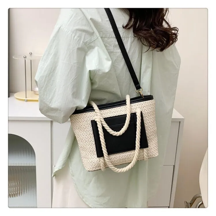 Luxury Straw And Leather Bags Purse Crossbody -Showtown