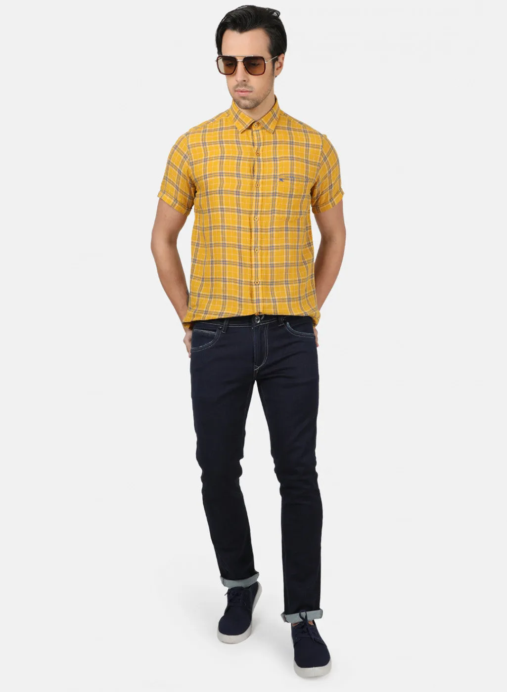 Men Mustard Check Shirts