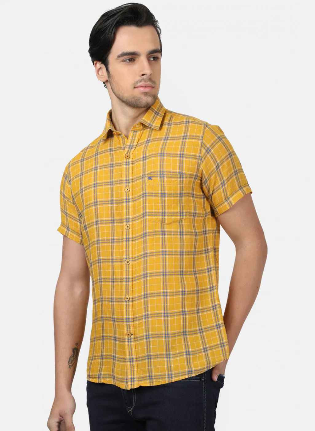 Men Mustard Check Shirts
