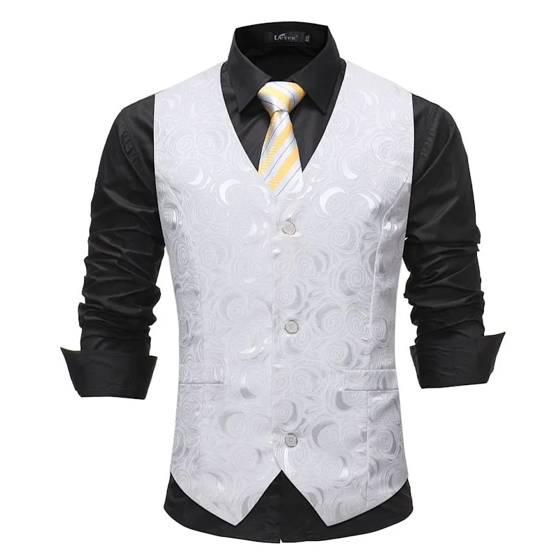 Mens White Floral One Button Suits Party Wedding Groom Tuxedos Groomsmen 2 Piece Suit (Jacket Pants) Male Costume Mariage Homme