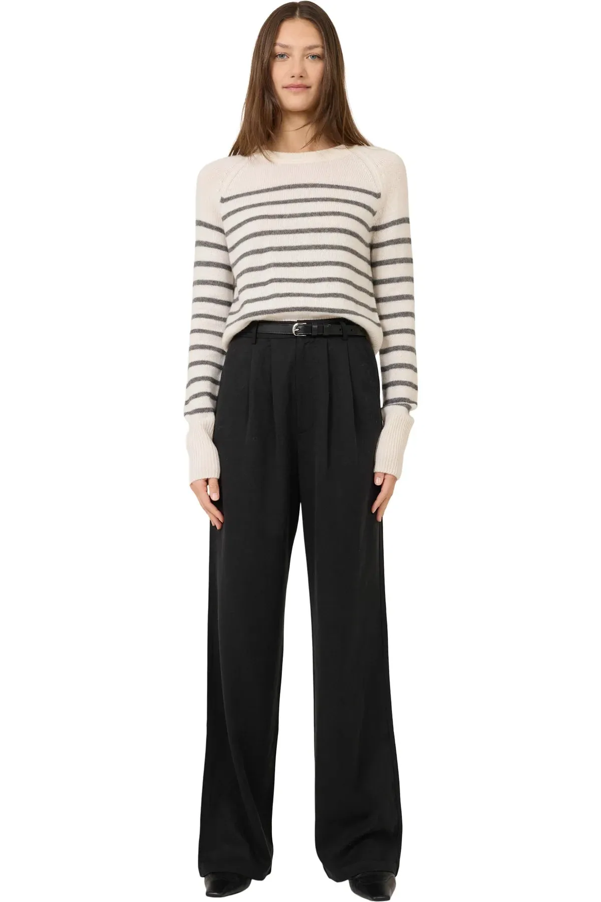 ONE GREY DAY STRIPED BLAKELY CASHMERE PULLOVER