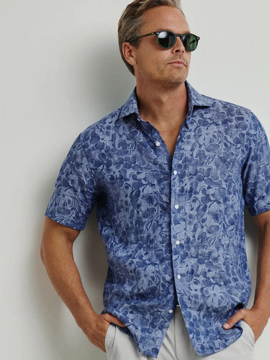 Peter Millar Amalfi Linen Sport Shirt in Indigo