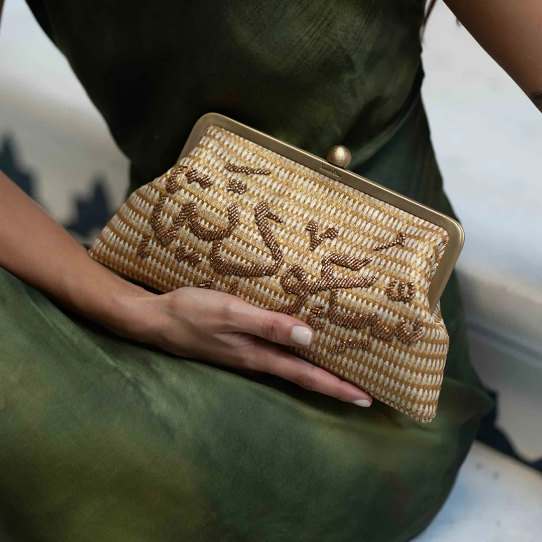 SAOUDIYAH ON GOLD STRAW CLASSIC BAG