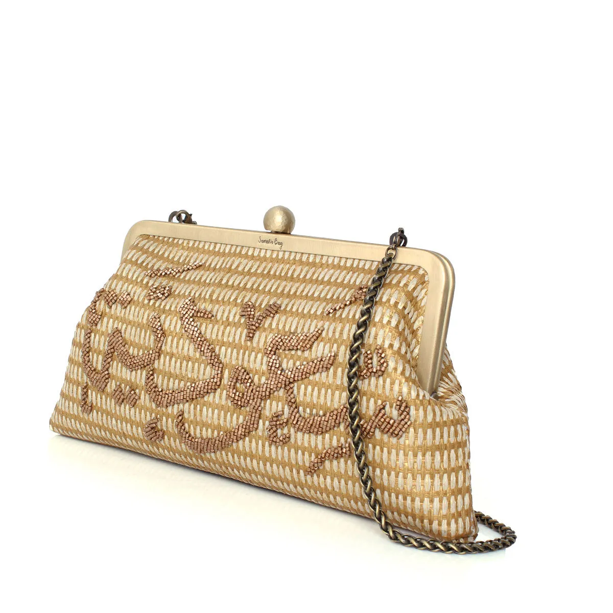 SAOUDIYAH ON GOLD STRAW CLASSIC BAG