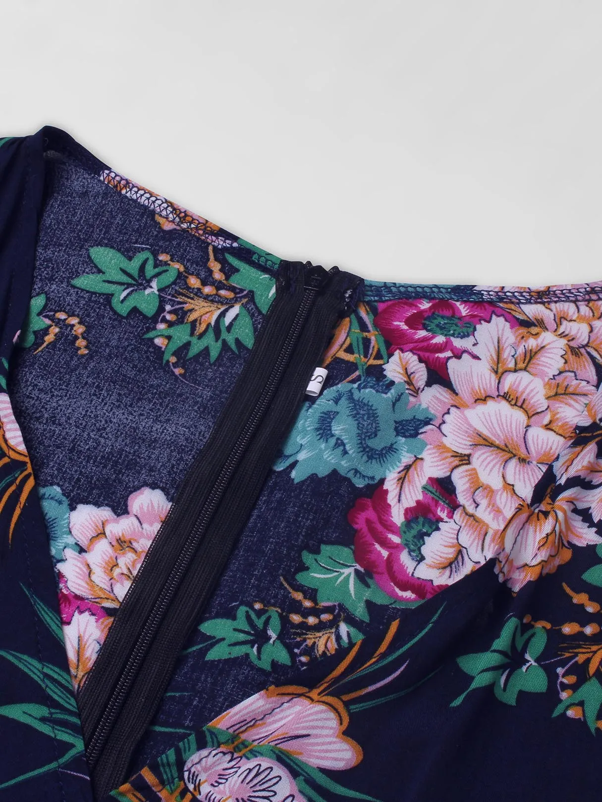 Wholesale Blue Deep V Neck 3/4 Length Sleeve Floral Print Lace-Up Slit Hem Dresses