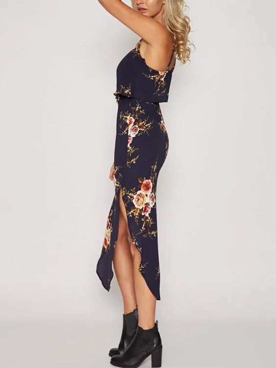 Wholesale Navy Sleeveless Floral Print Dresses