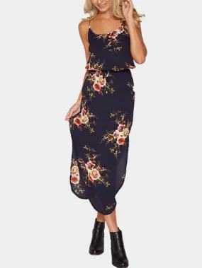 Wholesale Navy Sleeveless Floral Print Dresses